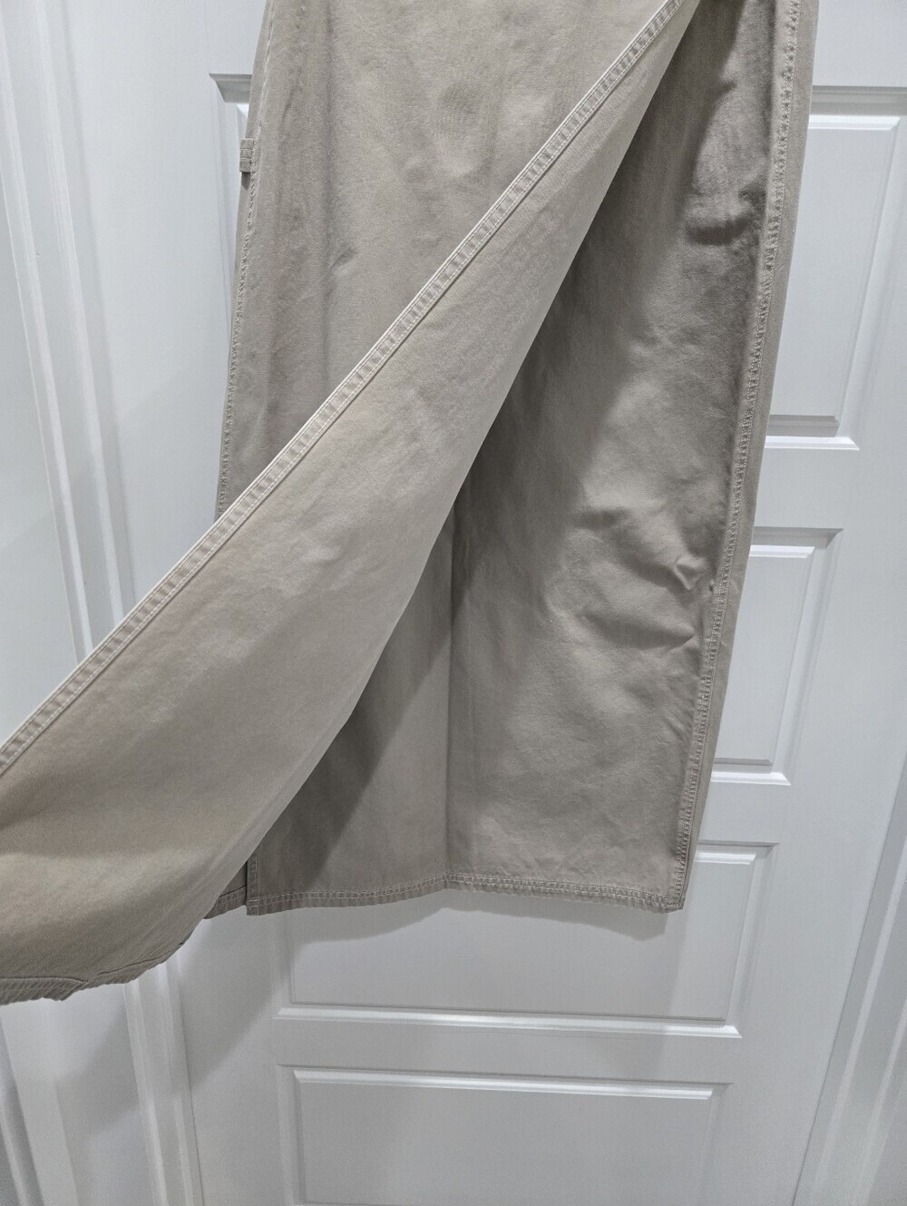 VINTAGE Y2K AMERICAN EAGLE COTTON KHAKI WRAP MAXI SKIRT WOMEN 6 BIB FRONT AEO - Picture 6 of 12